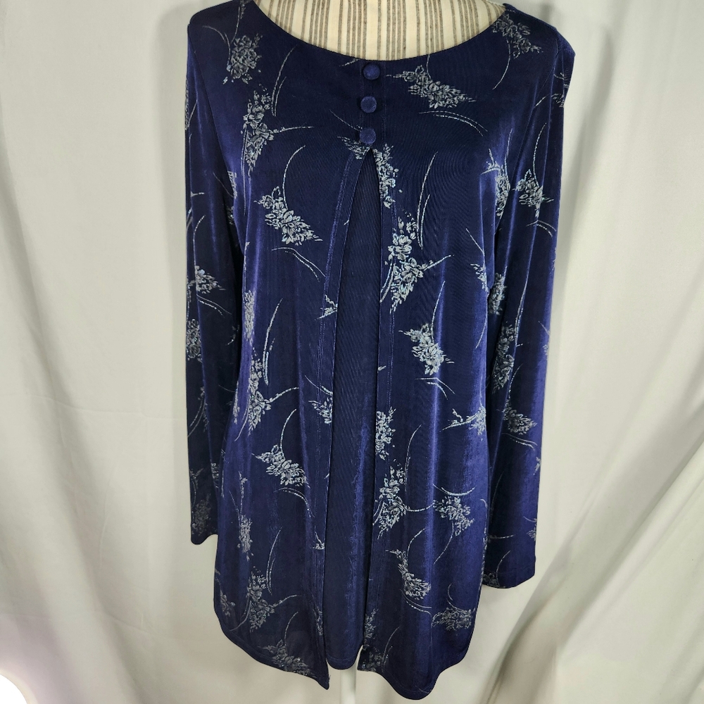 Carole Little Blue & Grey w/Multi Sparkly Accent Floral Pattern 2-Pc Look Size 8